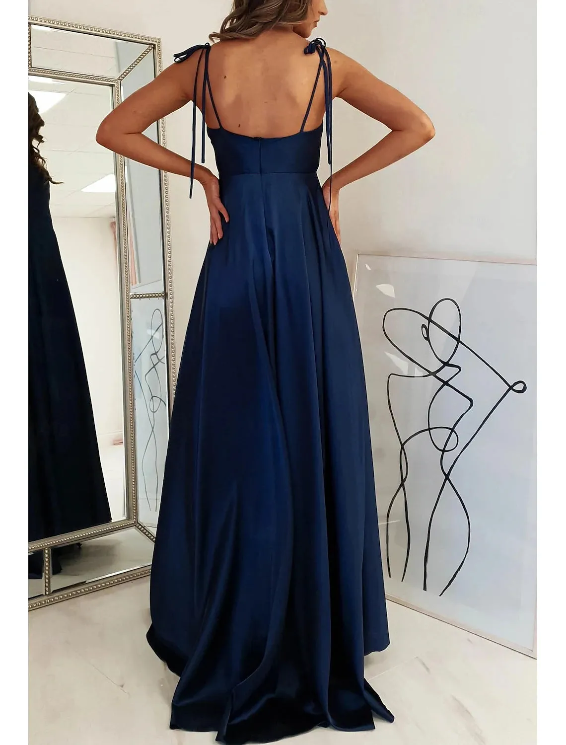 A-Line Wedding Guest Dresses Elegant Dress Formal Prom Floor Length Sleeveless Spaghetti Strap Satin with Ruched