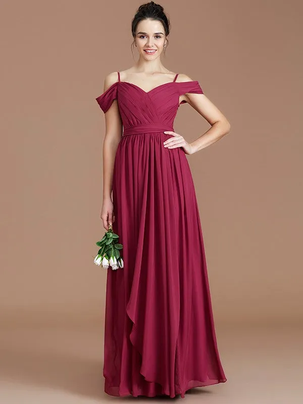 A-Line/Princess Off-the-Shoulder Sleeveless Ruched Floor-Length Chiffon Bridesmaid Dresses