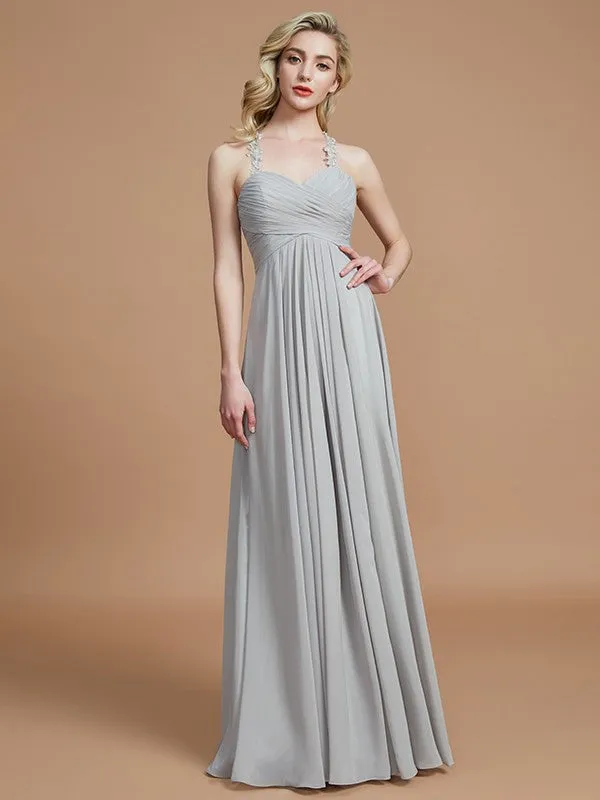 A-Line/Princess Sweetheart Sleeveless Ruched Floor-Length Chiffon Bridesmaid Dresses