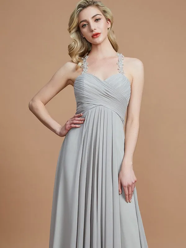 A-Line/Princess Sweetheart Sleeveless Ruched Floor-Length Chiffon Bridesmaid Dresses