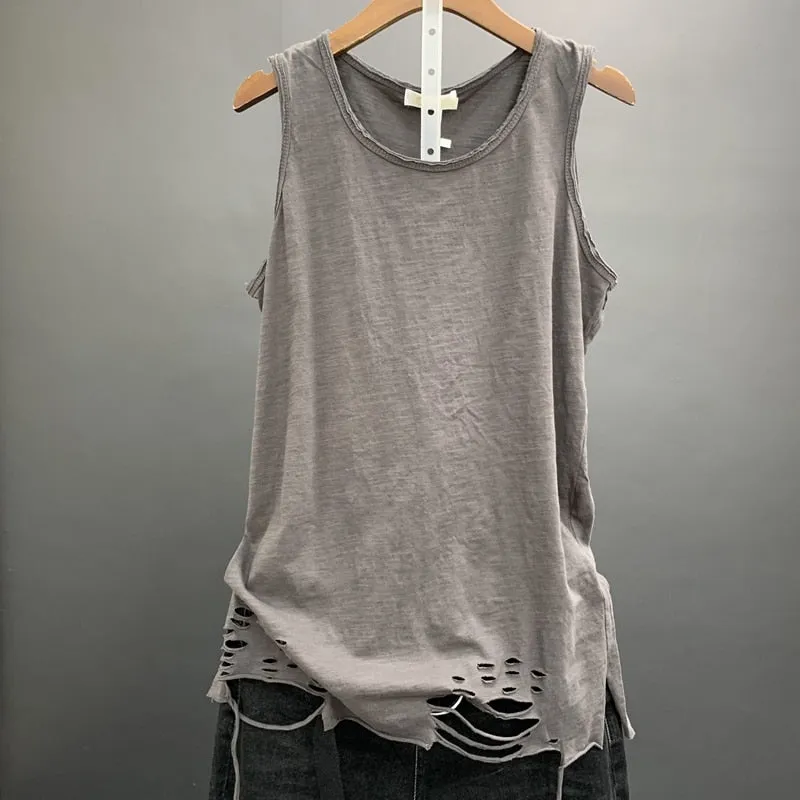 Aidase  Cotton Solid Women Tank Tops Summer New T-Shirts O-neck Hole Loose Casual All Match Female Pulls Tops Tees