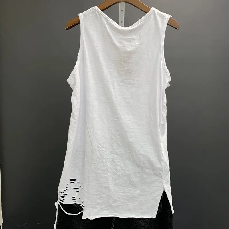 Aidase  Cotton Solid Women Tank Tops Summer New T-Shirts O-neck Hole Loose Casual All Match Female Pulls Tops Tees