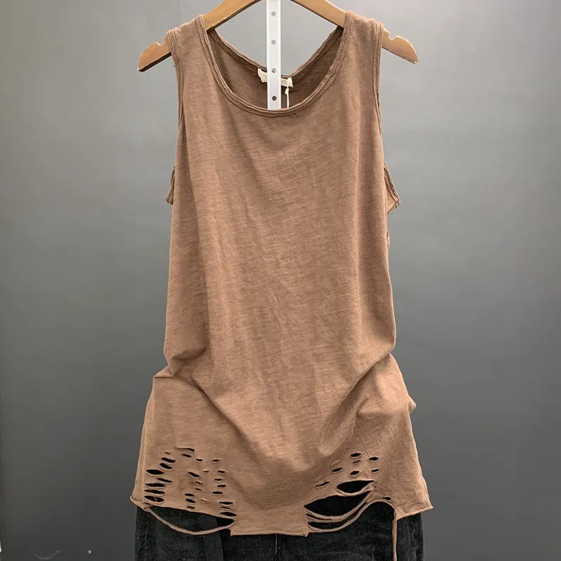 Aidase  Cotton Solid Women Tank Tops Summer New T-Shirts O-neck Hole Loose Casual All Match Female Pulls Tops Tees