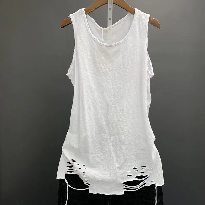 Aidase  Cotton Solid Women Tank Tops Summer New T-Shirts O-neck Hole Loose Casual All Match Female Pulls Tops Tees