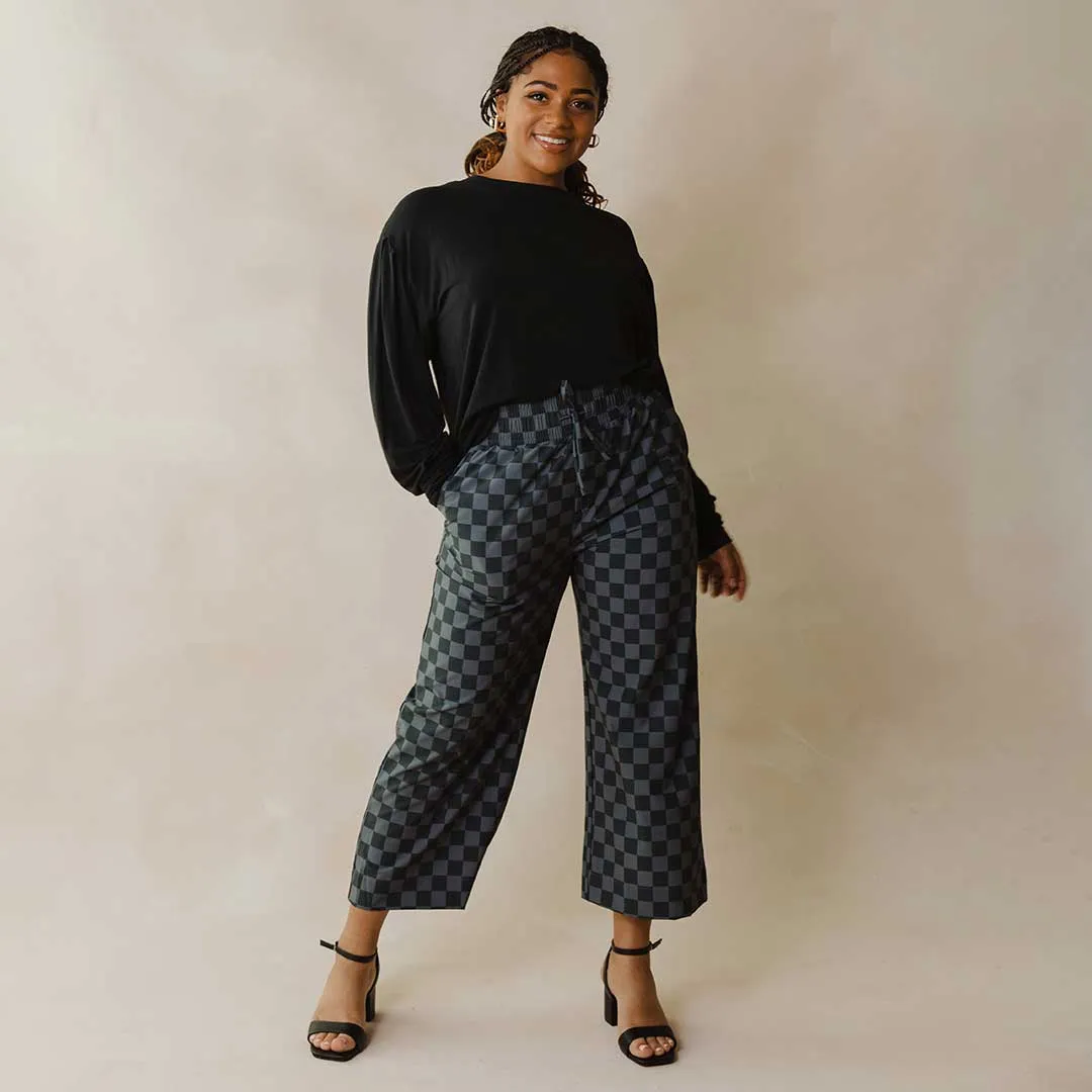 Audrey Wide Leg Pants, Slate Checkers