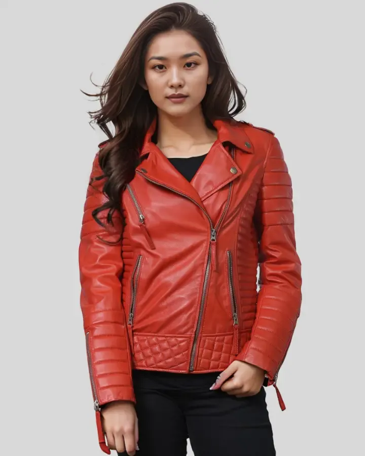 Aurora Red Biker Leather Jacket