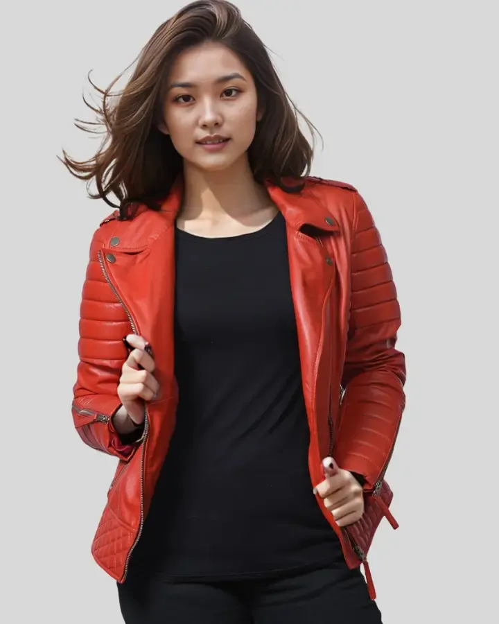 Aurora Red Biker Leather Jacket