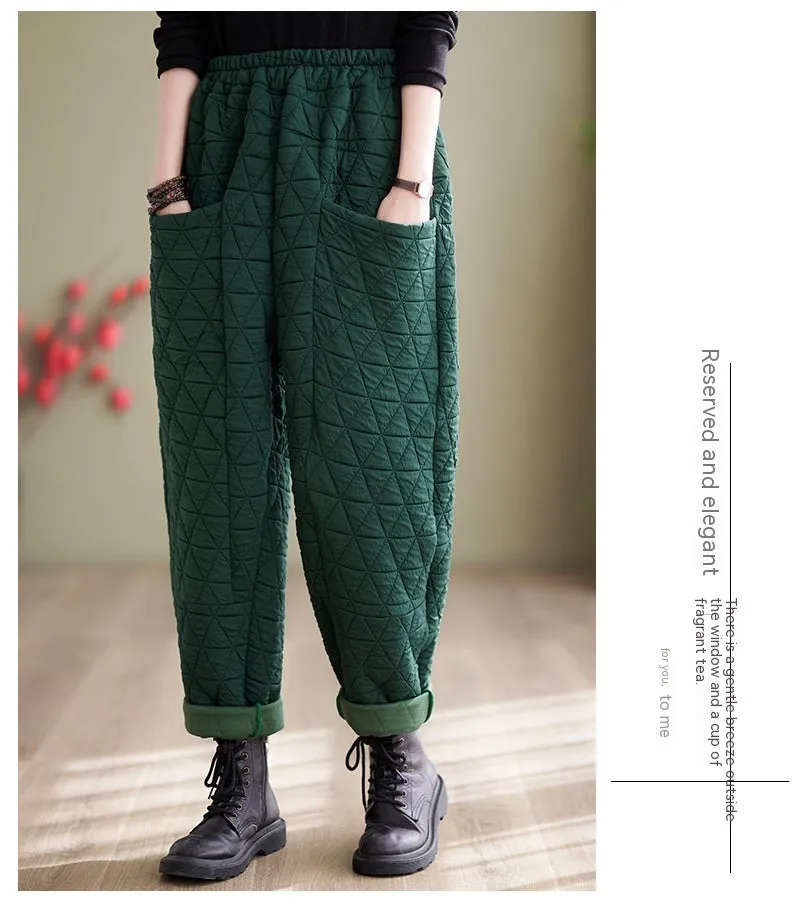 Autumn And Winter Loose Plus Size Quilted Retro Casual Thickening Harem Pants