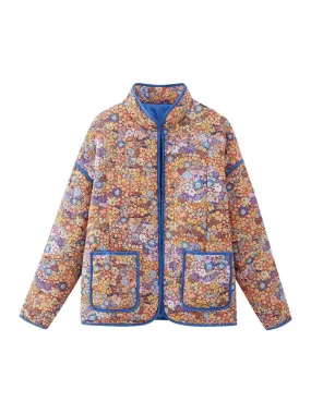 Autumn Floral Print Drop Shoulder Quilted Jacket