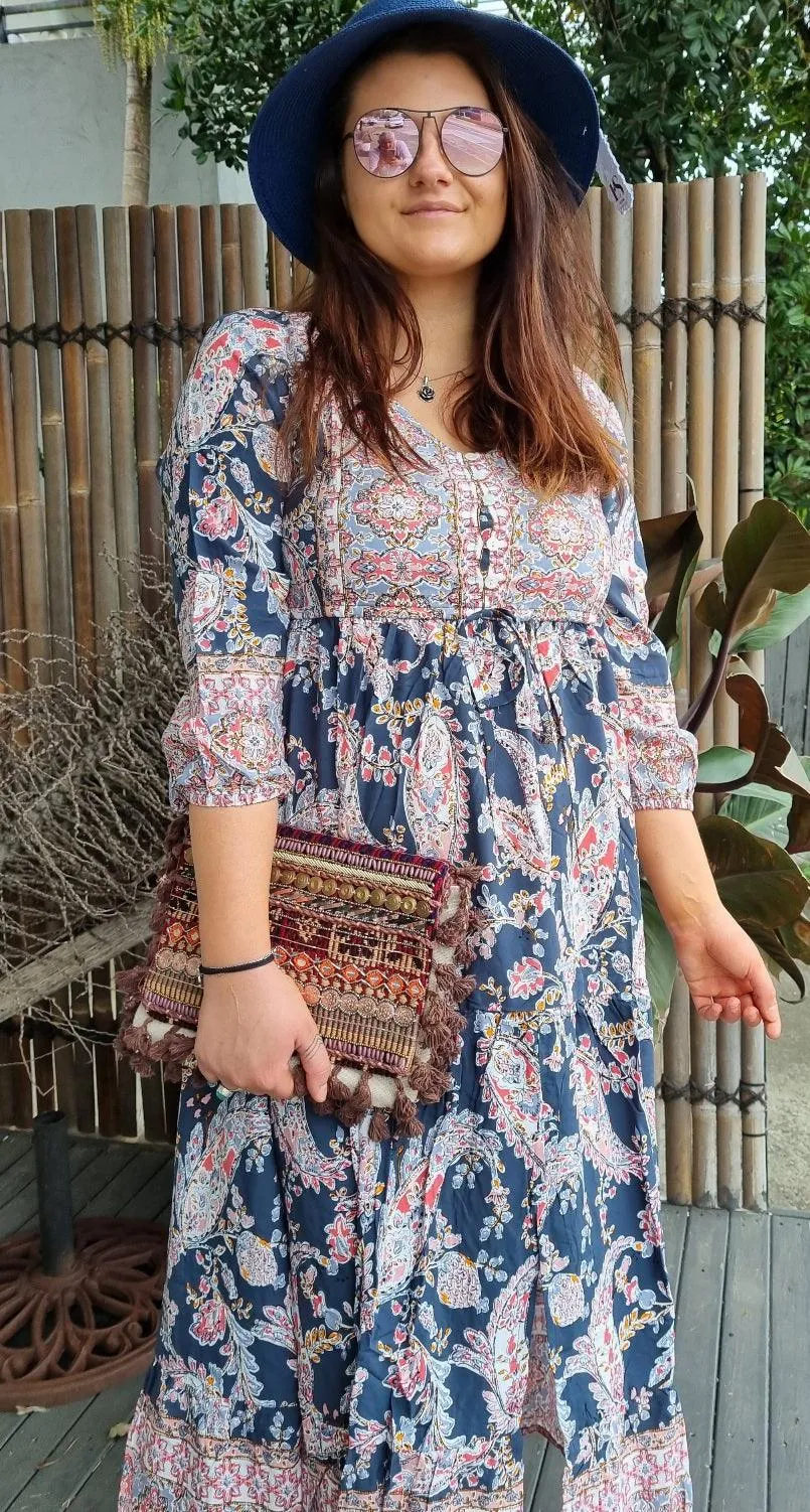 Bail Maxi Paisley Red & Navy Oversized Rayon Dress