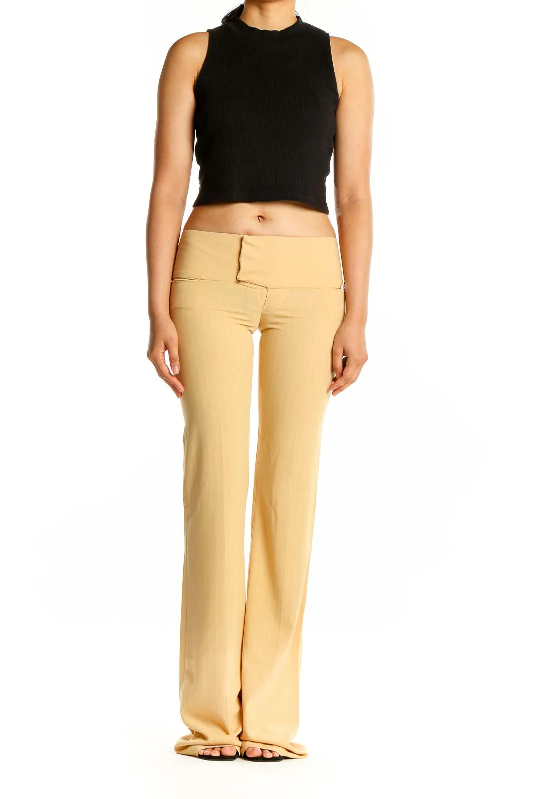 Beige Wide-Leg Trousers with High Waistband