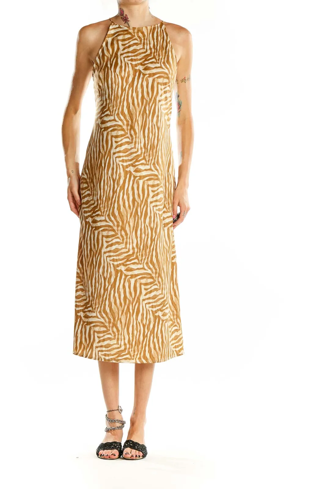 Beige Zebra Print Midi Dress