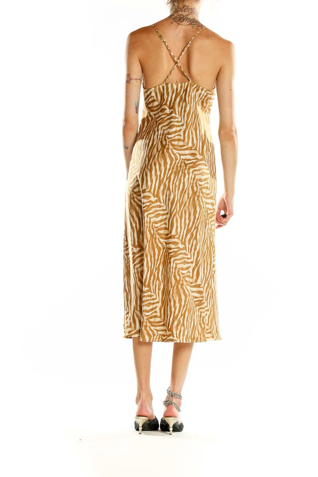 Beige Zebra Print Midi Dress