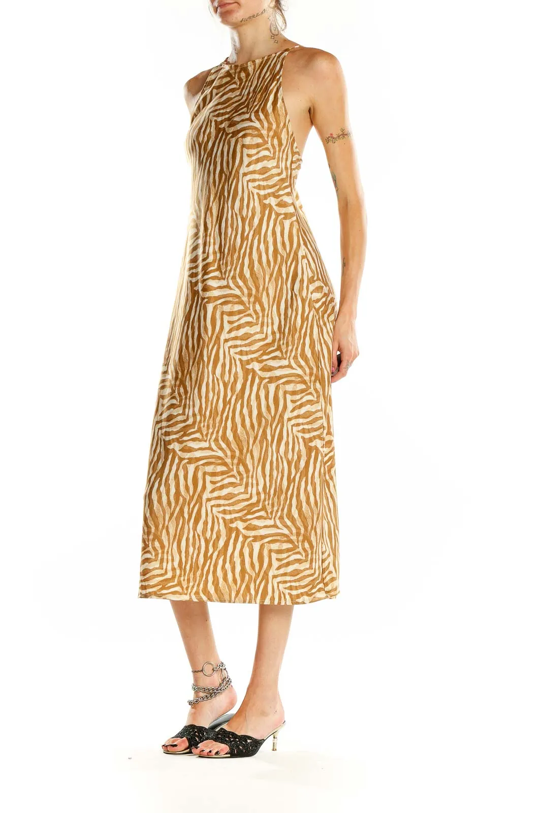 Beige Zebra Print Midi Dress