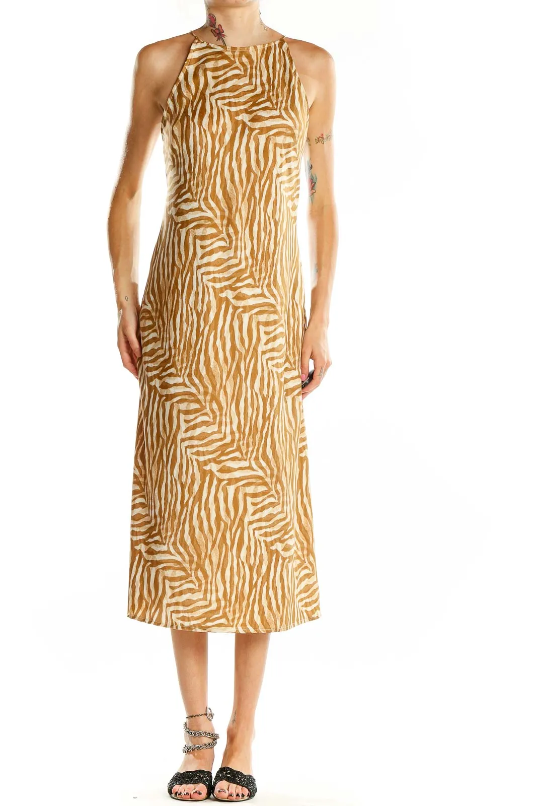 Beige Zebra Print Midi Dress