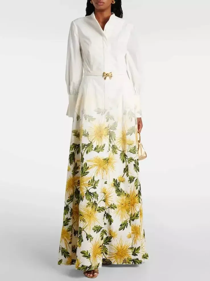 Belted Floral-Print Cotton-Blend Poplin Maxi Dress