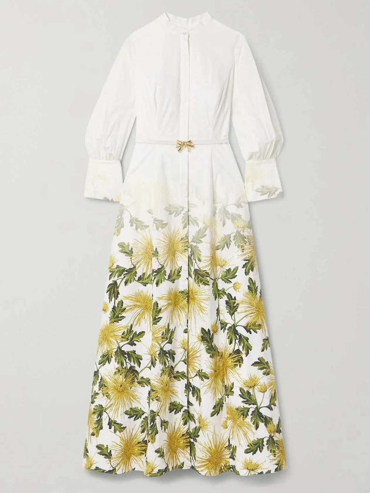 Belted Floral-Print Cotton-Blend Poplin Maxi Dress