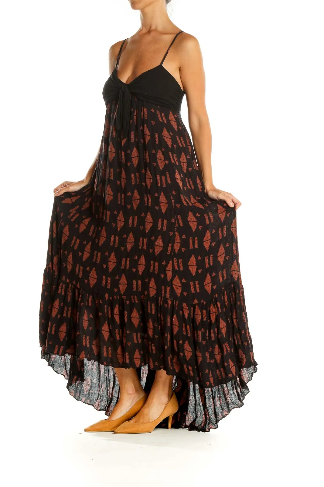 Black and Rust Geometric Print Maxi Dress