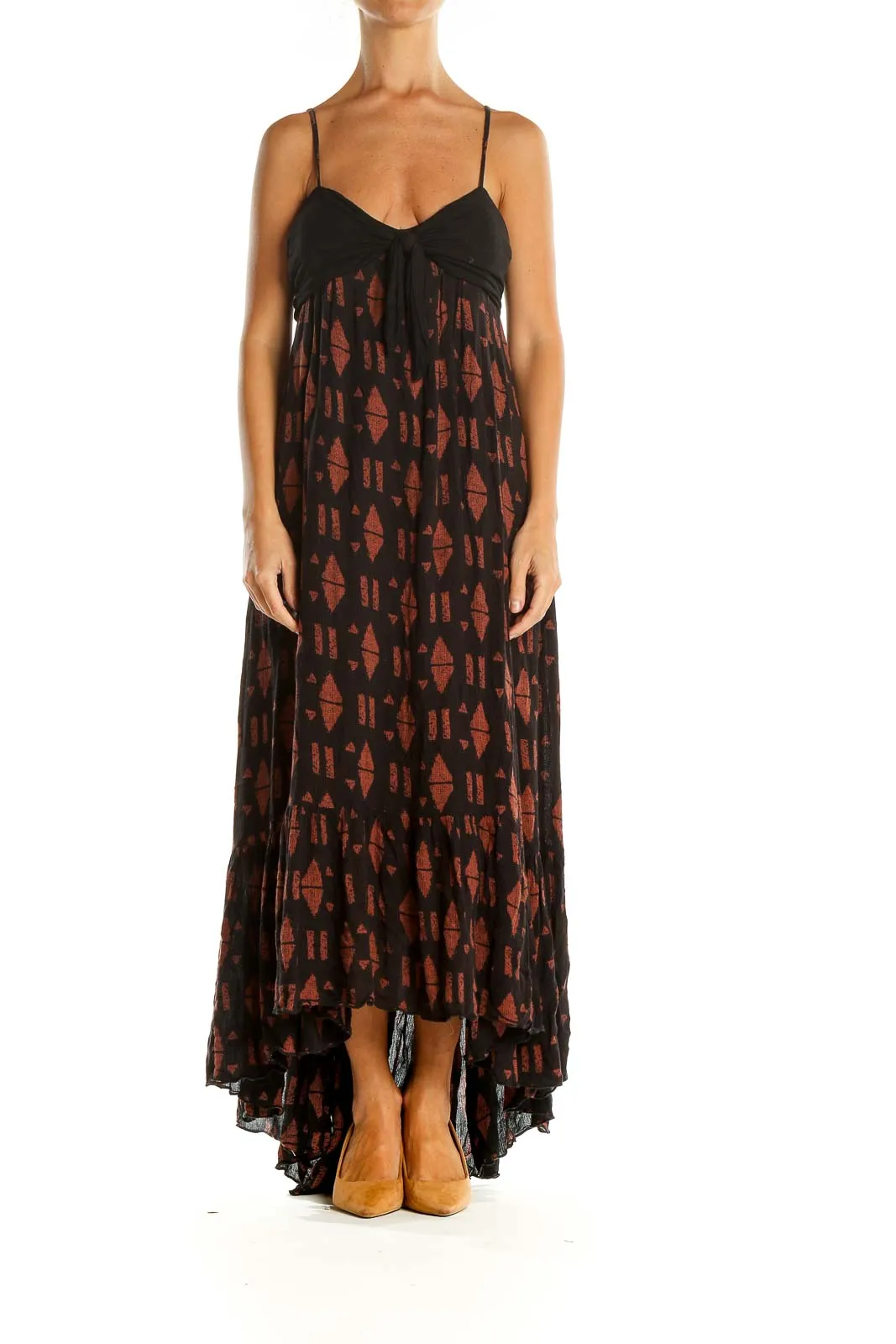 Black and Rust Geometric Print Maxi Dress