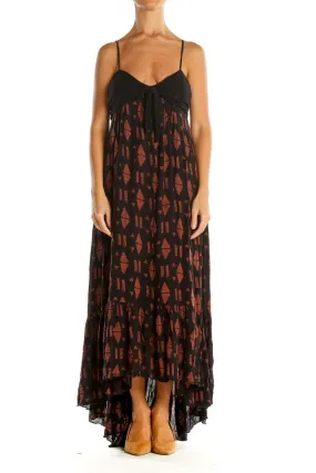 Black and Rust Geometric Print Maxi Dress