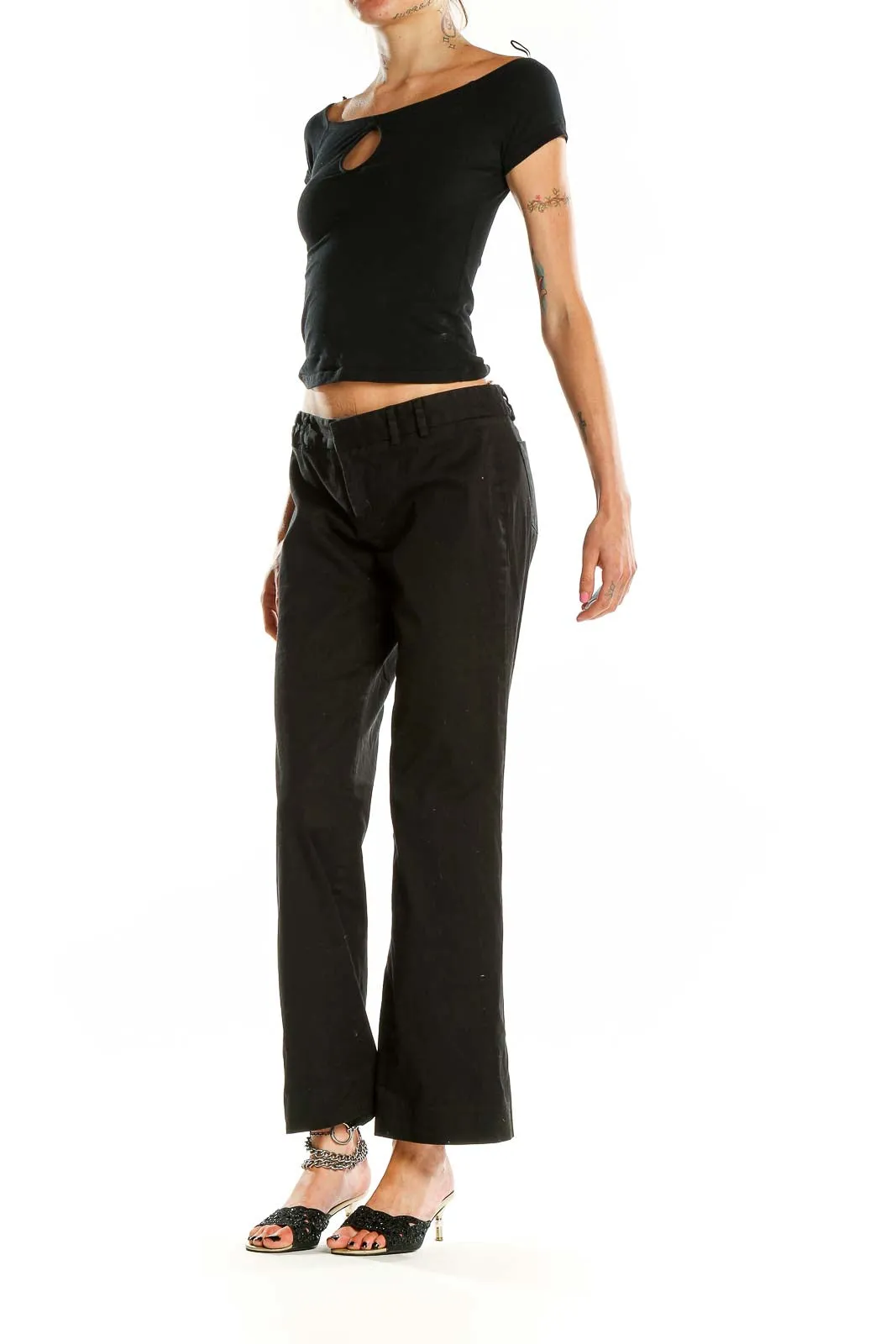 Black Cotton Blend Wide-Leg Trousers