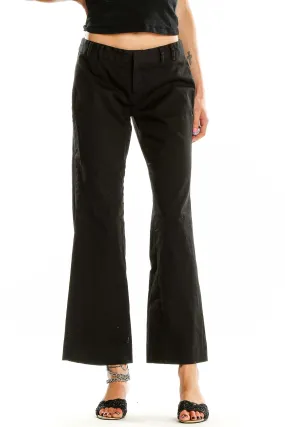 Black Cotton Blend Wide-Leg Trousers