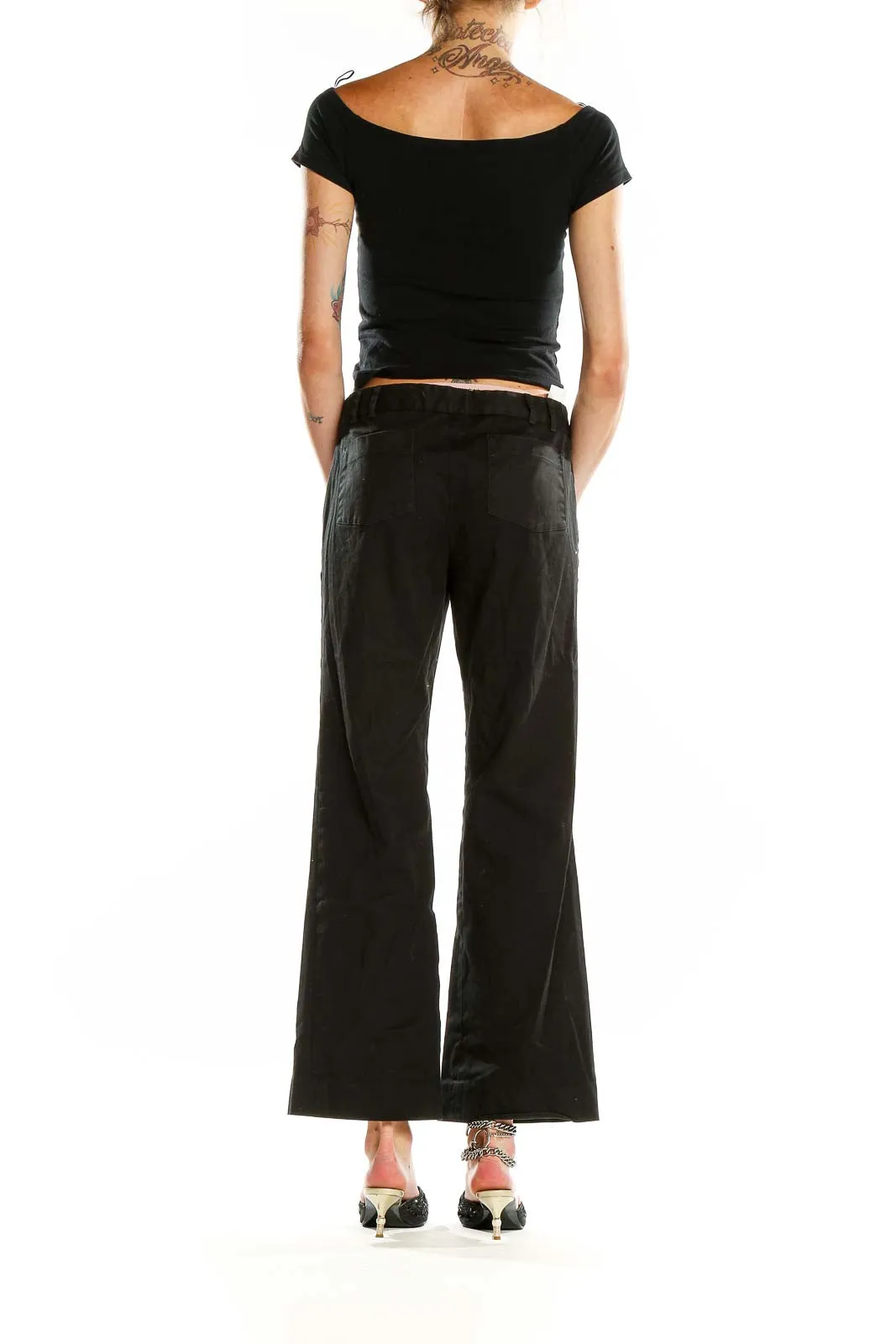 Black Cotton Blend Wide-Leg Trousers