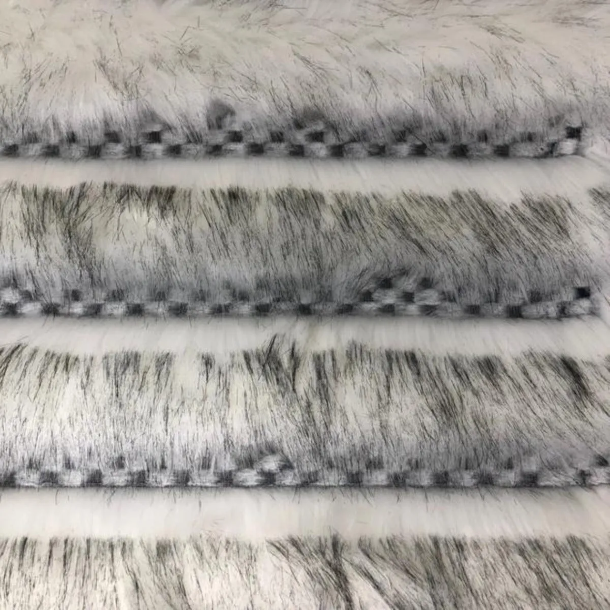 Black White Husky Striped Checkered Faux Fur Fabric