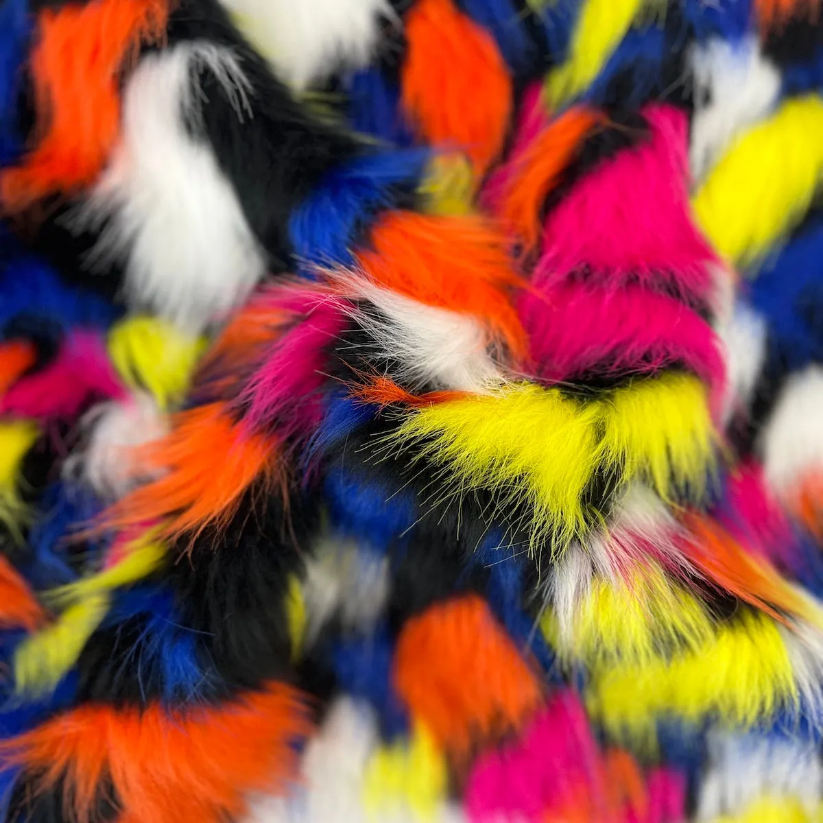 Blue | Orange | Yellow | White Puzzled Multicolor Faux Fur Fabric