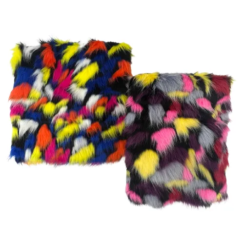 Blue | Orange | Yellow | White Puzzled Multicolor Faux Fur Fabric