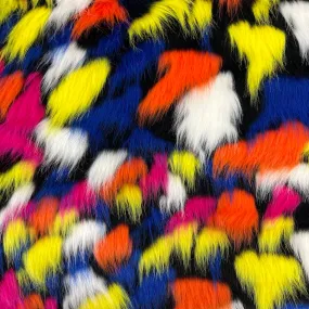 Blue | Orange | Yellow | White Puzzled Multicolor Faux Fur Fabric