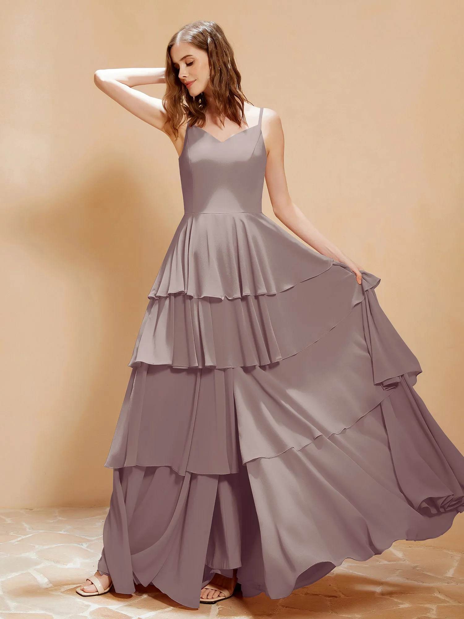 Boho V-neck Floor-length Dress Flowy Ruffles Dusk Plus Size