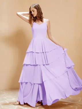 Boho V-neck Floor-length Dress Flowy Ruffles Lilac Plus Size