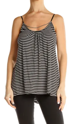 Chain Detail White Black Striped Casual Tank Top