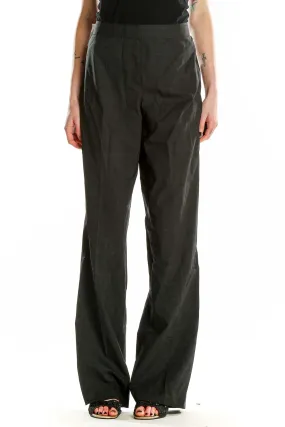 Charcoal Gray Wide-Leg Wool Blend Trousers