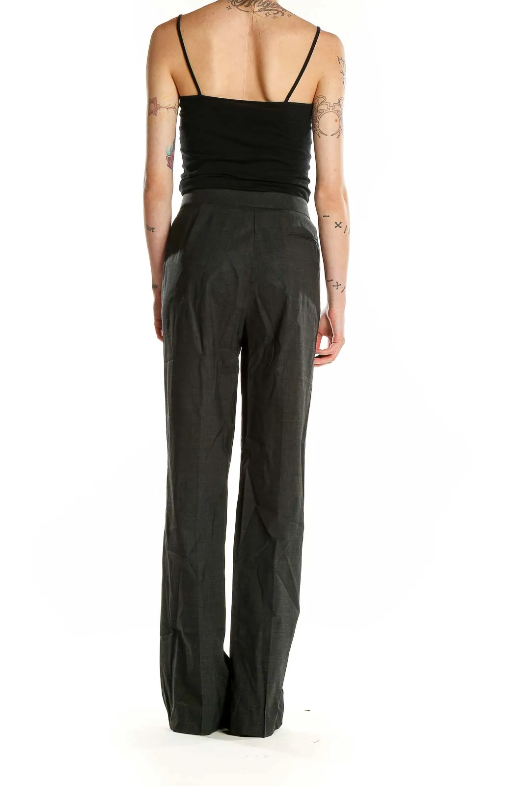 Charcoal Gray Wide-Leg Wool Blend Trousers