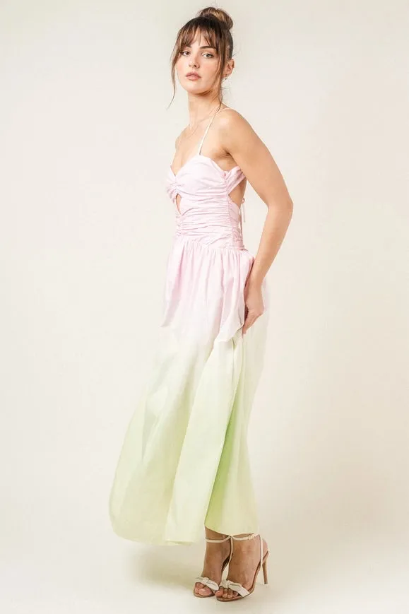 Chic Strappy Back Wrinkled Ombre Maxi Sundress