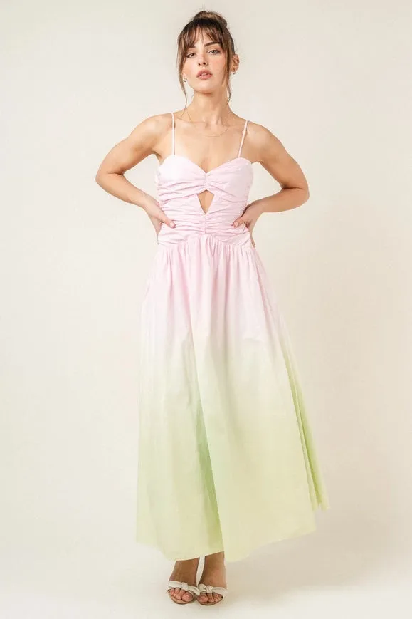 Chic Strappy Back Wrinkled Ombre Maxi Sundress