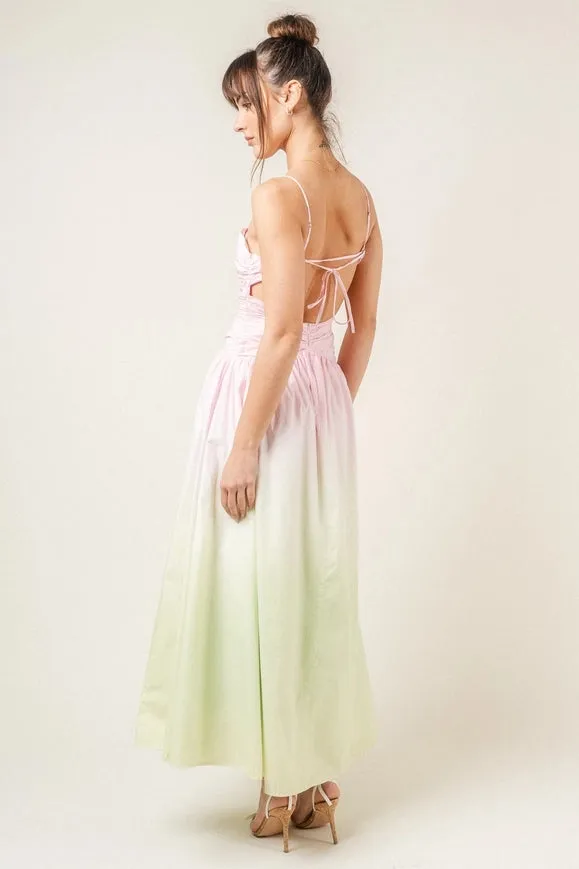 Chic Strappy Back Wrinkled Ombre Maxi Sundress