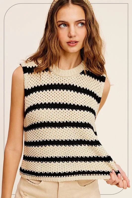 Chunky Stripe Sleeveless Sweater Top -online exclusive