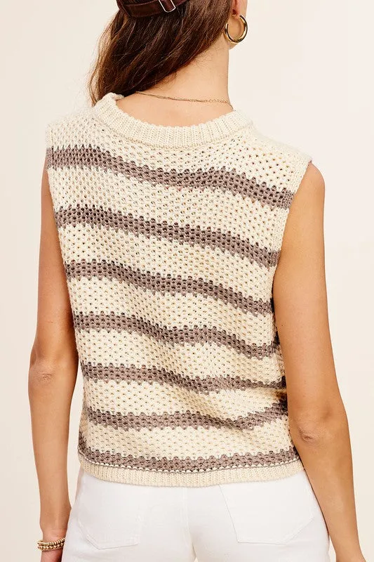 Chunky Stripe Sleeveless Sweater Top -online exclusive