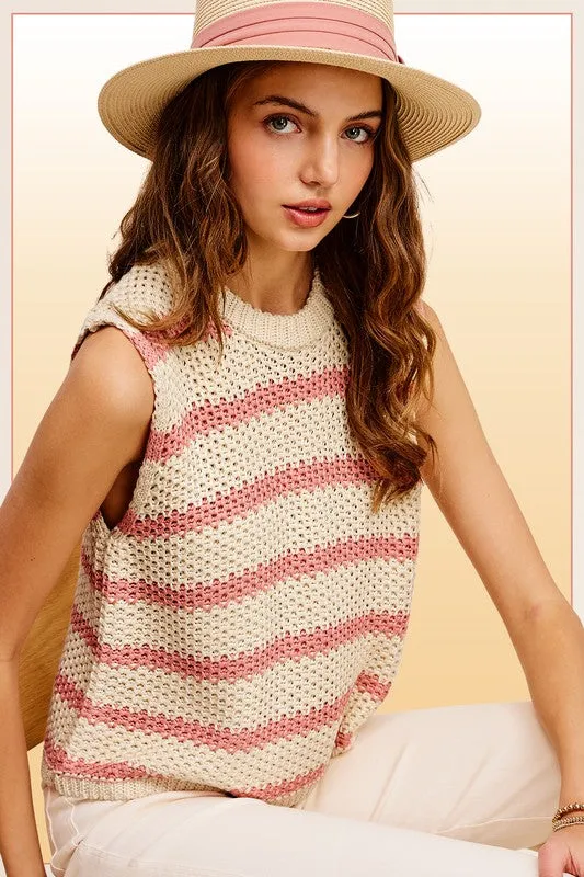 Chunky Stripe Sleeveless Sweater Top -online exclusive