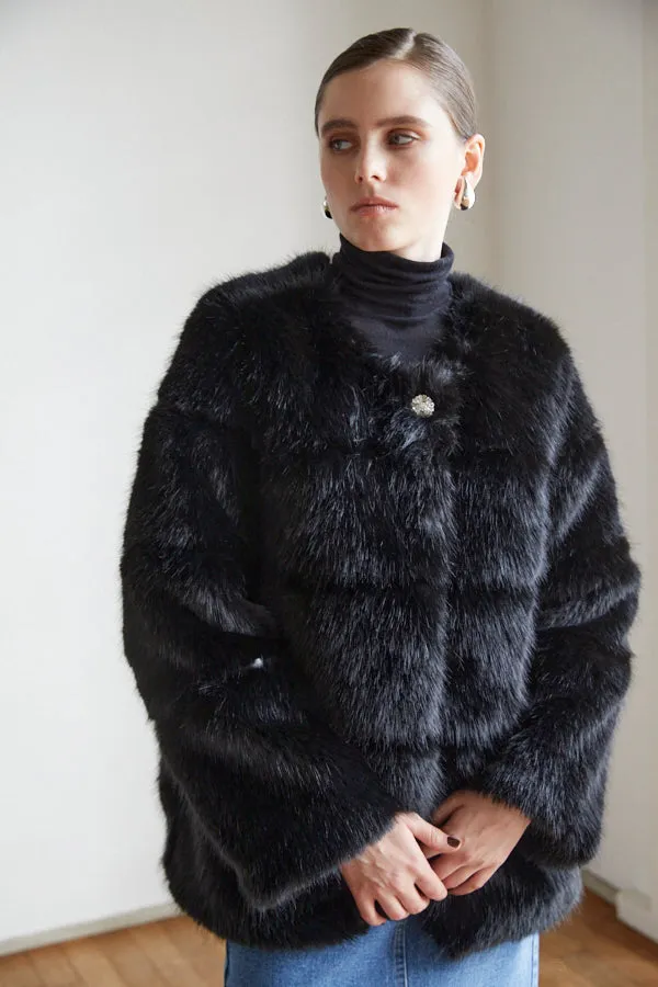 Coco Faux Fur Coat <br>-BLK-