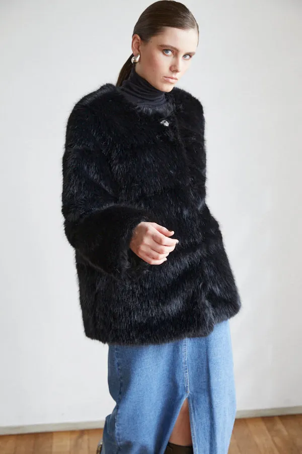 Coco Faux Fur Coat <br>-BLK-