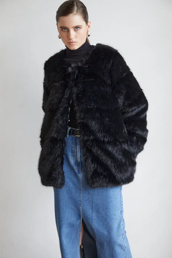 Coco Faux Fur Coat <br>-BLK-