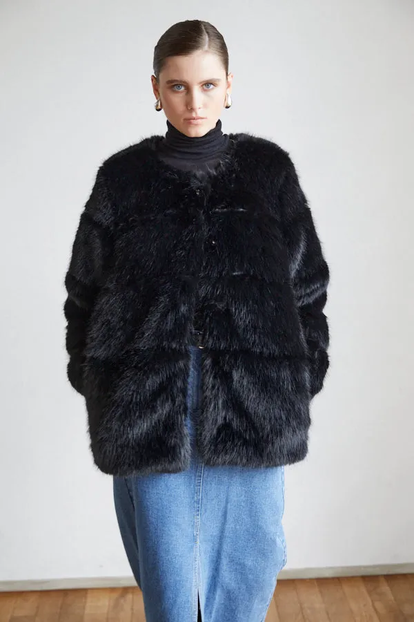 Coco Faux Fur Coat <br>-BLK-