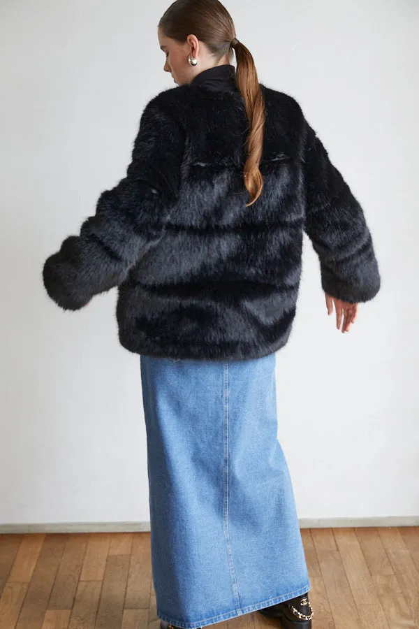 Coco Faux Fur Coat <br>-BLK-