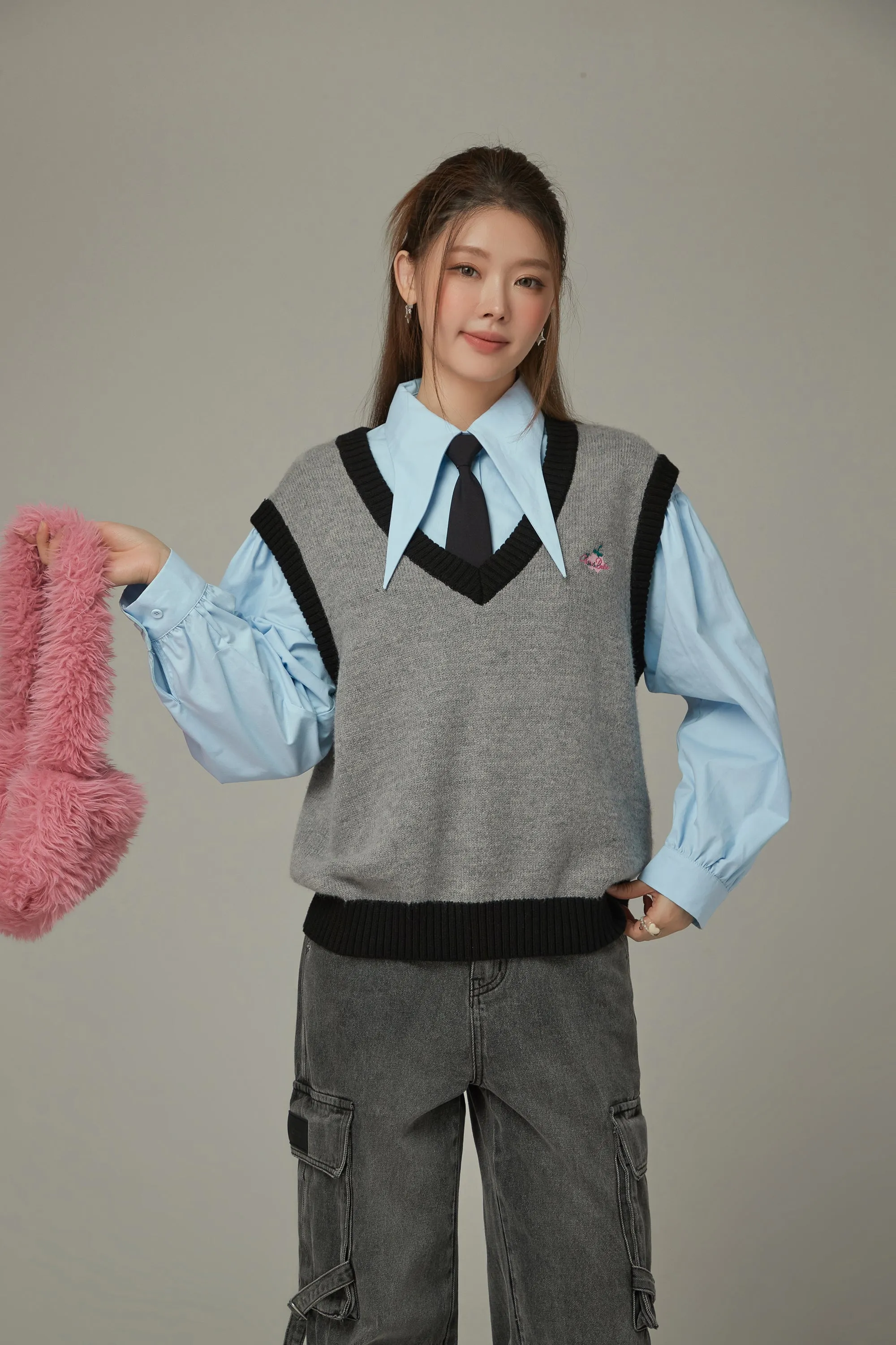 Color Matching Knit Vest