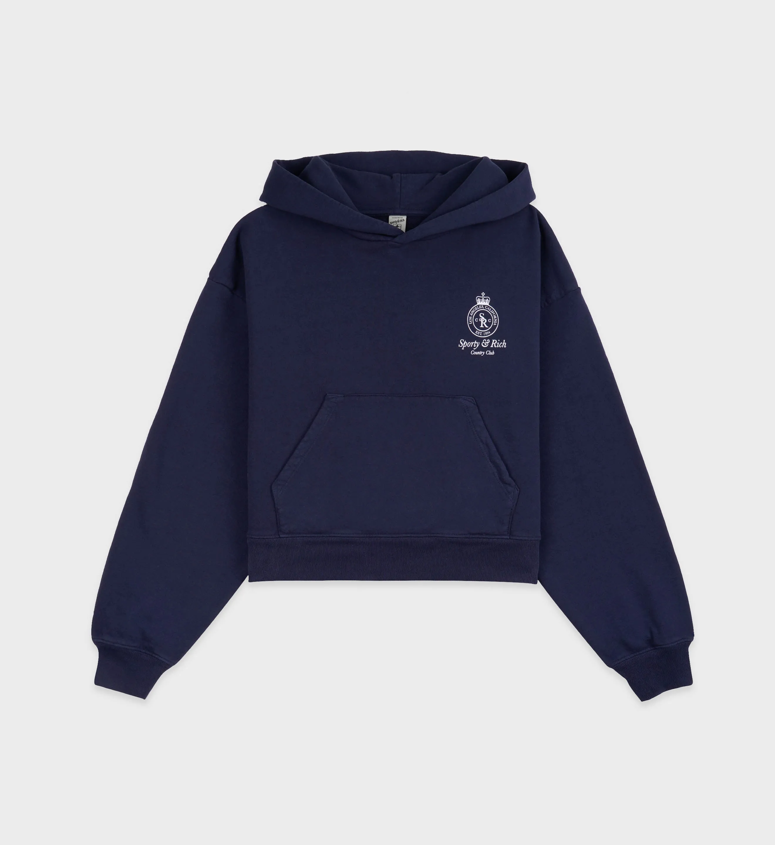 Crown Logo Cropped Hoodie - Navy/White