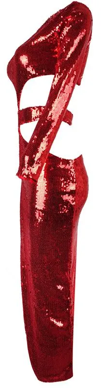 Cut-Out Sequin-Embellished Stretchy Evening Dress, Red